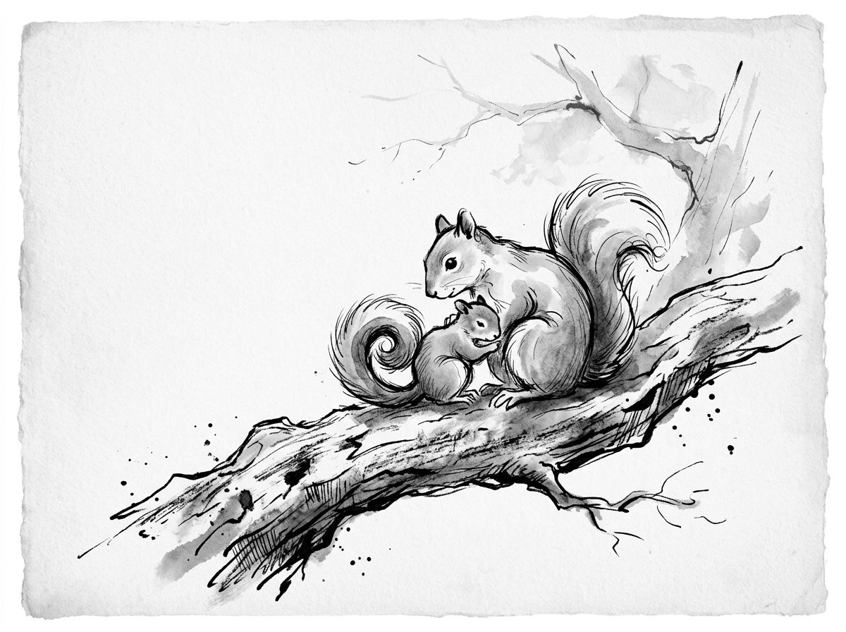 Mother and Son on Tree Illustration